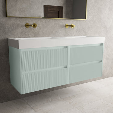 Scanalato Four Drawer Vanity Unit With Beyondstone BLOC Double Basin - Peppermint 1400mm