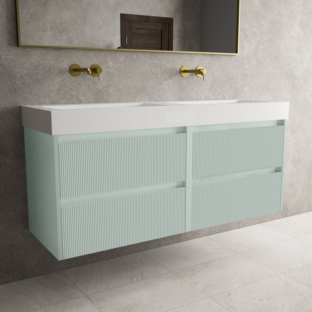 Scanalato Four Drawer Vanity Unit With Beyondstone BLOC Double Basin - Peppermint 1400mm