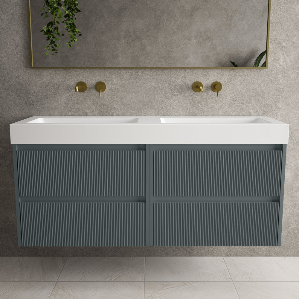 Scanalato Four Drawer Vanity Unit With Beyondstone BLOC Double Basin Anthracite - 1400mm