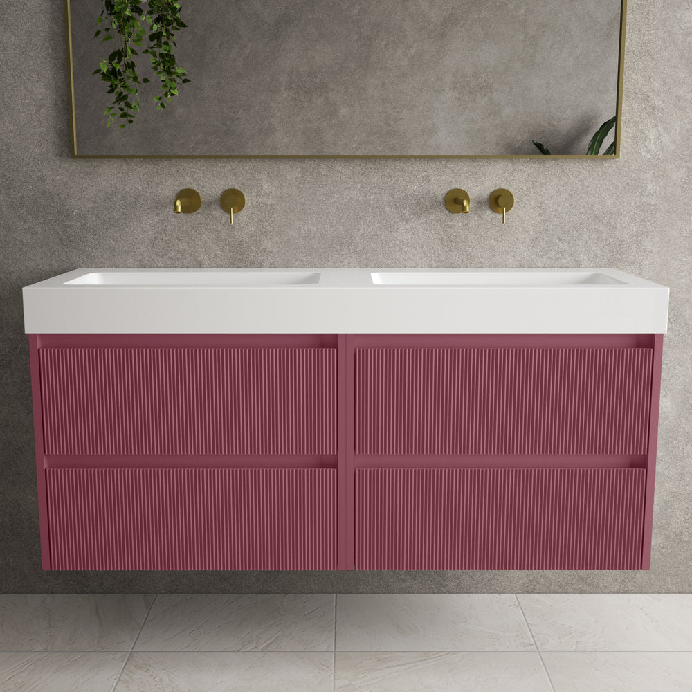 Scanalato Four Drawer Vanity Unit With Beyondstone BLOC Double Basin - Mineral Red 1400mm