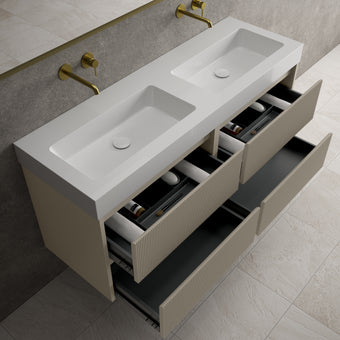 Scanalato Four Drawer Vanity Unit With Beyondstone BLOC Double Basin - Soft Taupe 1400mm