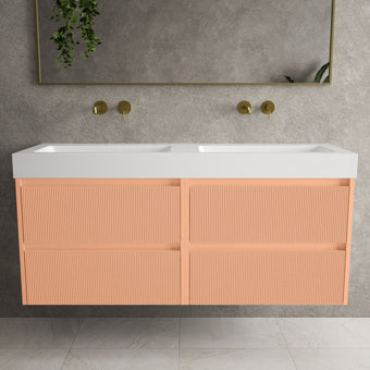 Scanalato Four Drawer Vanity Unit With Beyondstone BLOC Double Basin - Peach Fuzz 1400mm