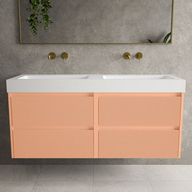 Scanalato Four Drawer Vanity Unit With Beyondstone BLOC Double Basin - Peach Fuzz 1400mm