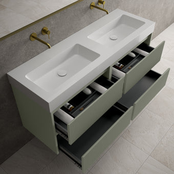 Scanalato Four Drawer Vanity Unit With Beyondstone BLOC Double Basin - Pistachio 1400mm