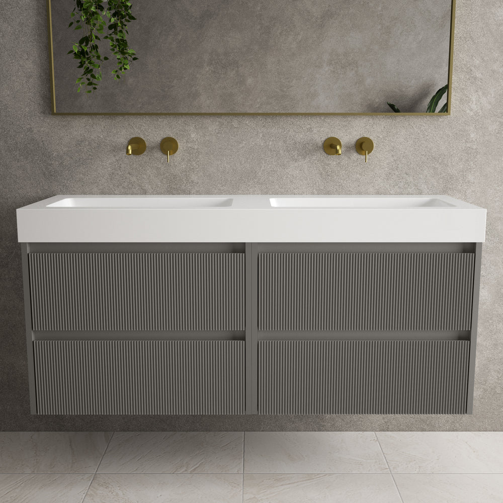 Scanalato Four Drawer Vanity Unit With Beyondstone BLOC Double Basin - Rich Taupe 1400mm