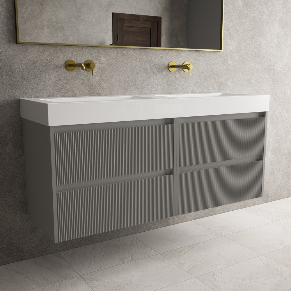 Scanalato Four Drawer Vanity Unit With Beyondstone BLOC Double Basin - Rich Taupe 1400mm