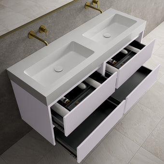 Scanalato Four Drawer Vanity Unit With Beyondstone BLOC Double Basin - Soft Violet 1400mm