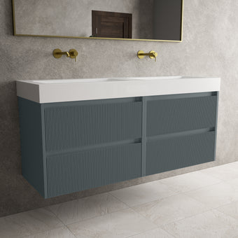 Scanalato Four Drawer Vanity Unit With Beyondstone BLOC Double Basin Anthracite - 1400mm