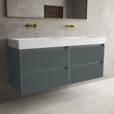 Scanalato Four Drawer Vanity Unit With Beyondstone BLOC Double Basin Anthracite - 1400mm