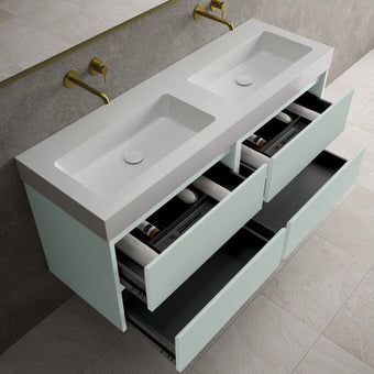 Scanalato Four Drawer Vanity Unit With Beyondstone BLOC Double Basin - Peppermint 1400mm