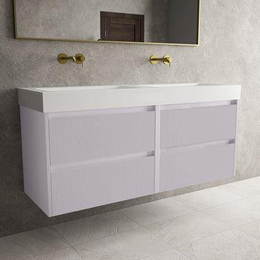 Scanalato Four Drawer Vanity Unit With Beyondstone BLOC Double Basin - Soft Violet 1400mm