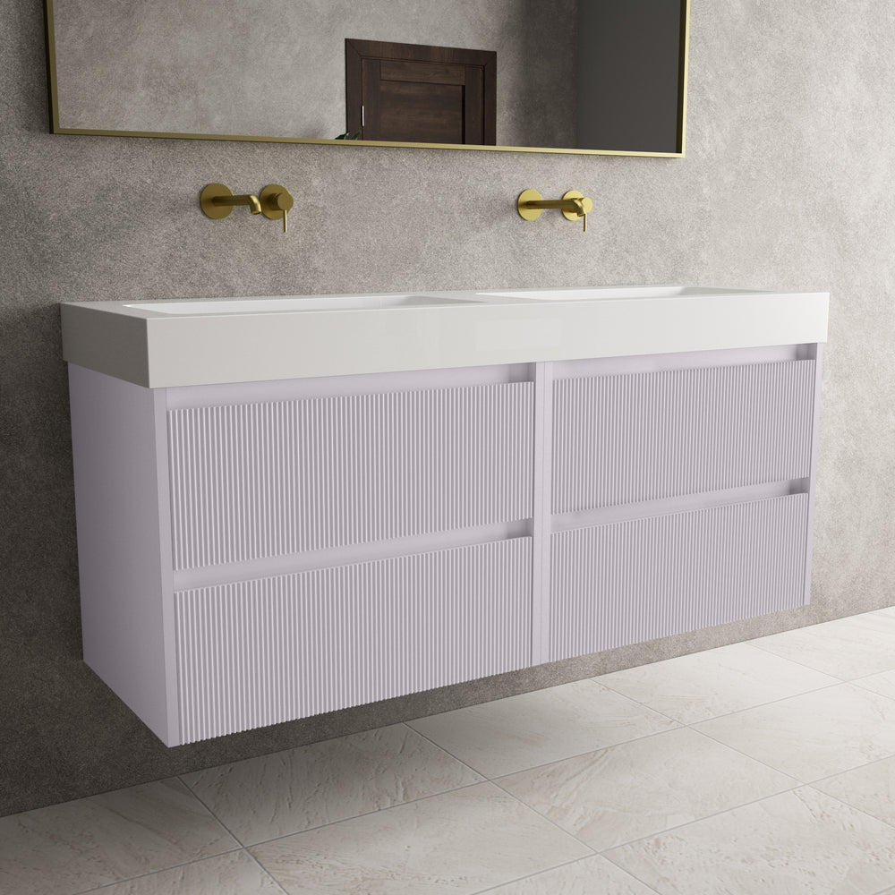 Scanalato Four Drawer Vanity Unit With Beyondstone BLOC Double Basin - Soft Violet 1400mm