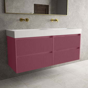 Scanalato Four Drawer Vanity Unit With Beyondstone BLOC Double Basin - Mineral Red 1400mm