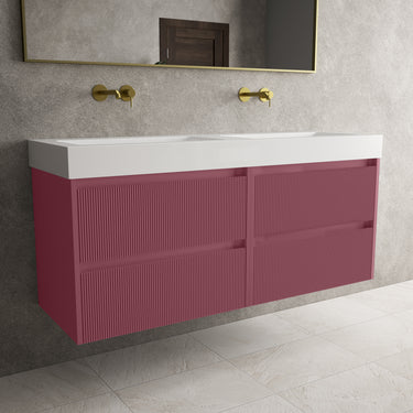 Scanalato Four Drawer Vanity Unit With Beyondstone BLOC Double Basin - Mineral Red 1400mm
