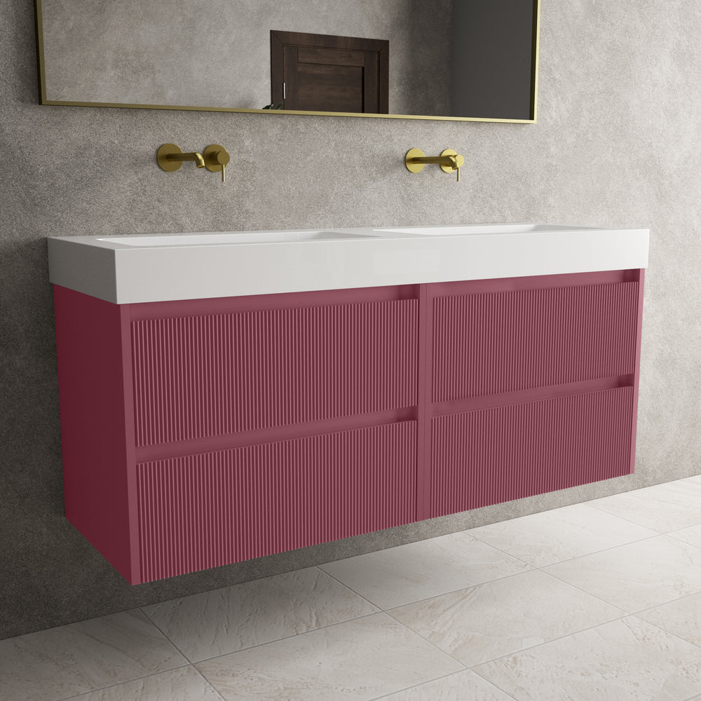 Scanalato Four Drawer Vanity Unit With Beyondstone BLOC Double Basin - Mineral Red 1400mm