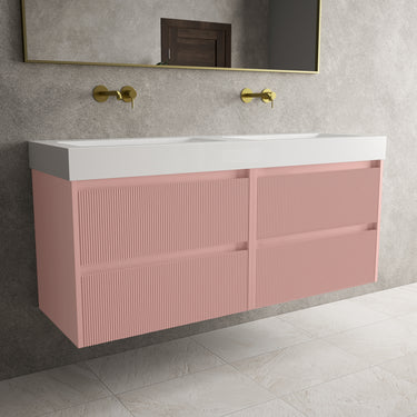Scanalato Four Drawer Vanity Unit With Beyondstone BLOC Double Basin - Dusky Pink 1400mm