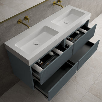 Scanalato Four Drawer Vanity Unit With Beyondstone BLOC Double Basin - Slate Grey 1400mm