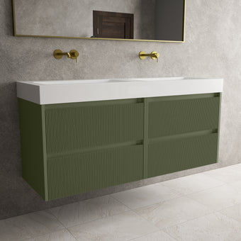 Scanalato Four Drawer Vanity Unit With Beyondstone BLOC Double Basin - Seaweed 1400mm