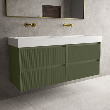 Scanalato Four Drawer Vanity Unit With Beyondstone BLOC Double Basin - Seaweed 1400mm