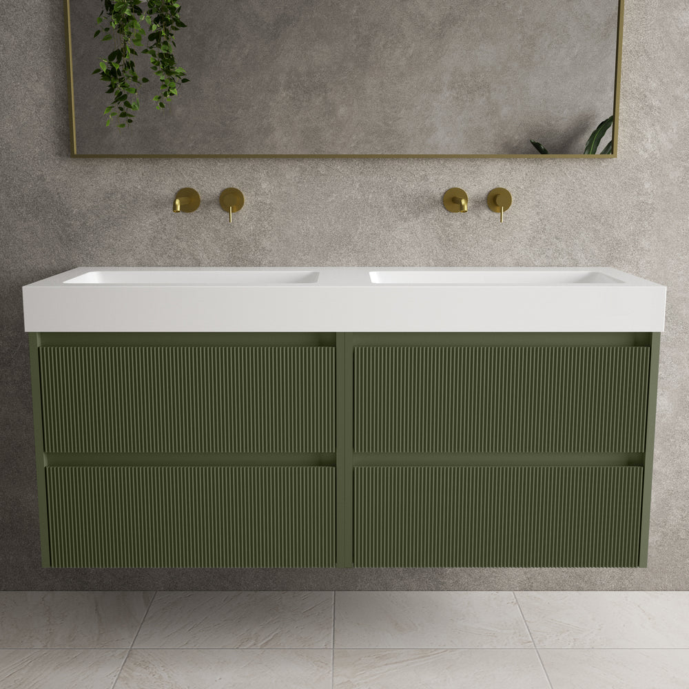 Scanalato Four Drawer Vanity Unit With Beyondstone BLOC Double Basin - Seaweed 1400mm