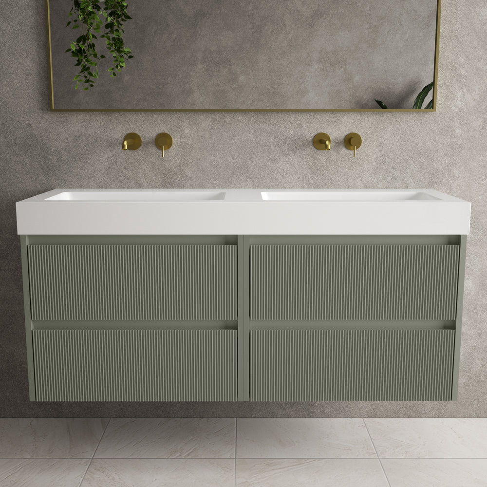 Scanalato Four Drawer Vanity Unit With Beyondstone BLOC Double Basin - Pistachio 1400mm