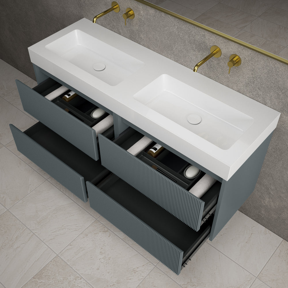 Scanalato Four Drawer Vanity Unit With Beyondstone BLOC Double Basin Anthracite - 1400mm