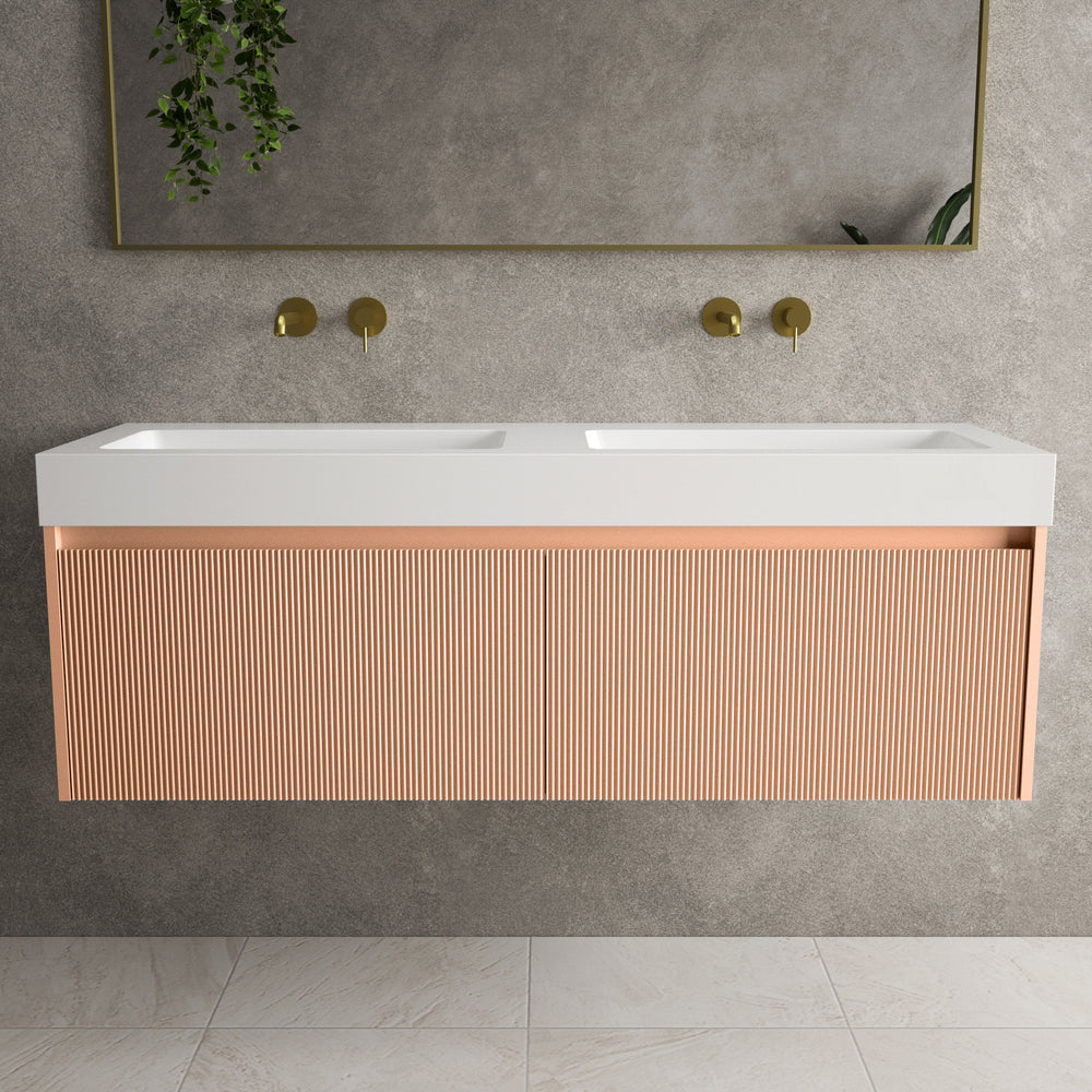 Scanalato Double Drawer Vanity Unit With Beyondstone BLOC Double Basin - Peach Fuzz 1400mm