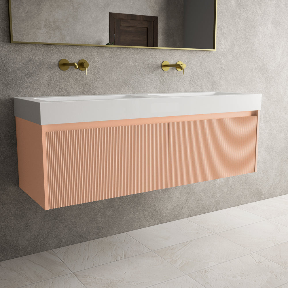 Scanalato Double Drawer Vanity Unit With Beyondstone BLOC Double Basin - Peach Fuzz 1400mm
