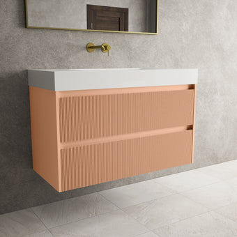 Scanalato Double Drawer Vanity Unit  With Beyondstone BLOC Basin - Peach Fuzz 1000mm