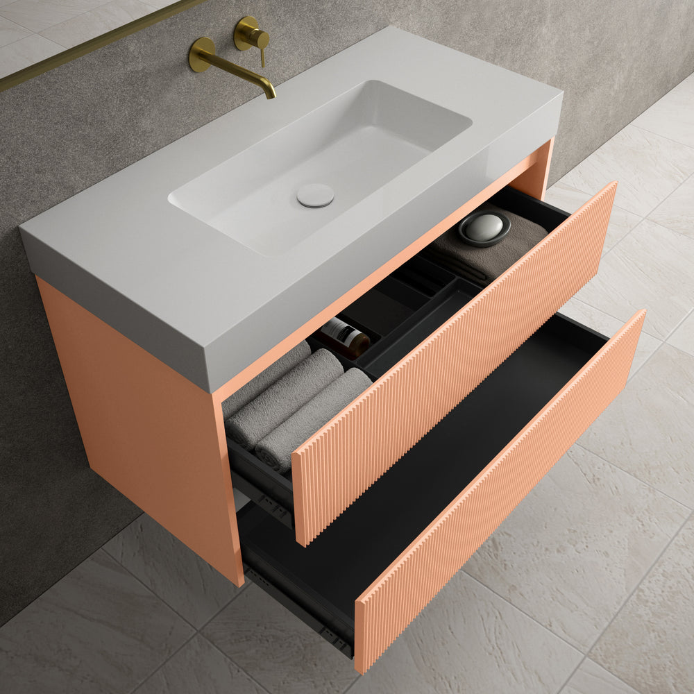 Scanalato Double Drawer Vanity Unit  With Beyondstone BLOC Basin - Peach Fuzz 1000mm