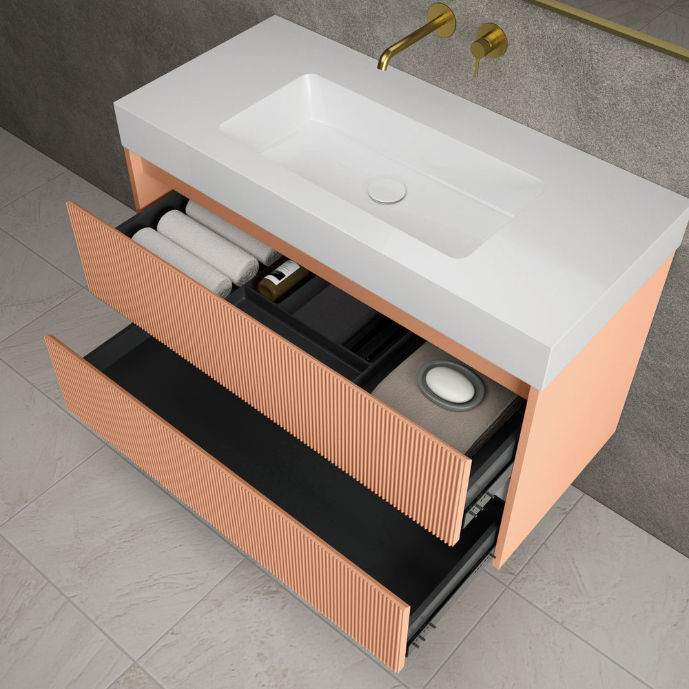 Scanalato Double Drawer Vanity Unit  With Beyondstone BLOC Basin - Peach Fuzz 1000mm