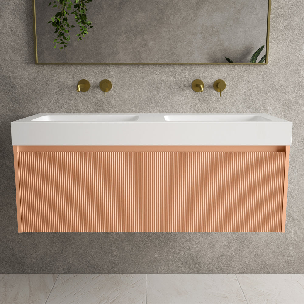 Scanalato Single Drawer Vanity Unit With Beyondstone BLOC Double Basin - Peach Fuzz 1200mm