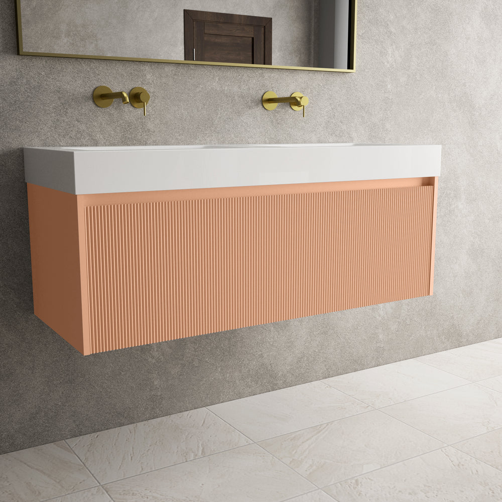 Scanalato Single Drawer Vanity Unit With Beyondstone BLOC Double Basin - Peach Fuzz 1200mm