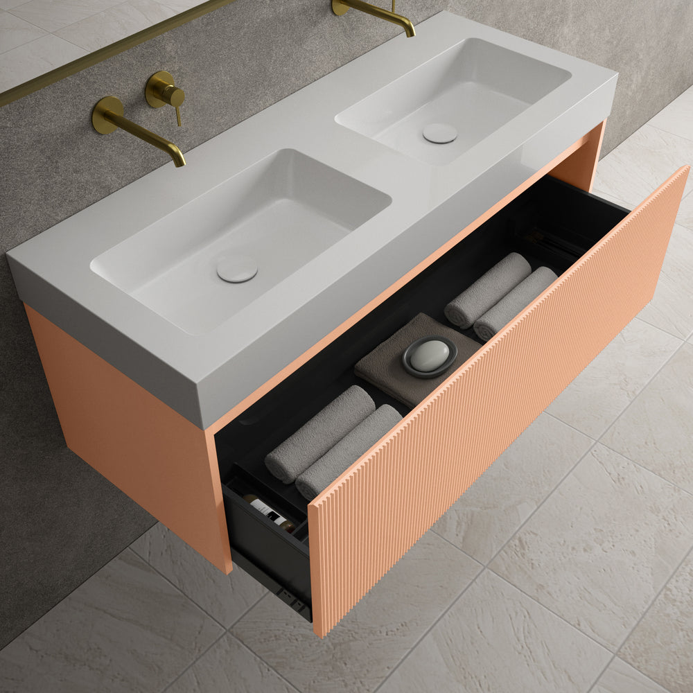 Scanalato Single Drawer Vanity Unit With Beyondstone BLOC Double Basin - Peach Fuzz 1200mm