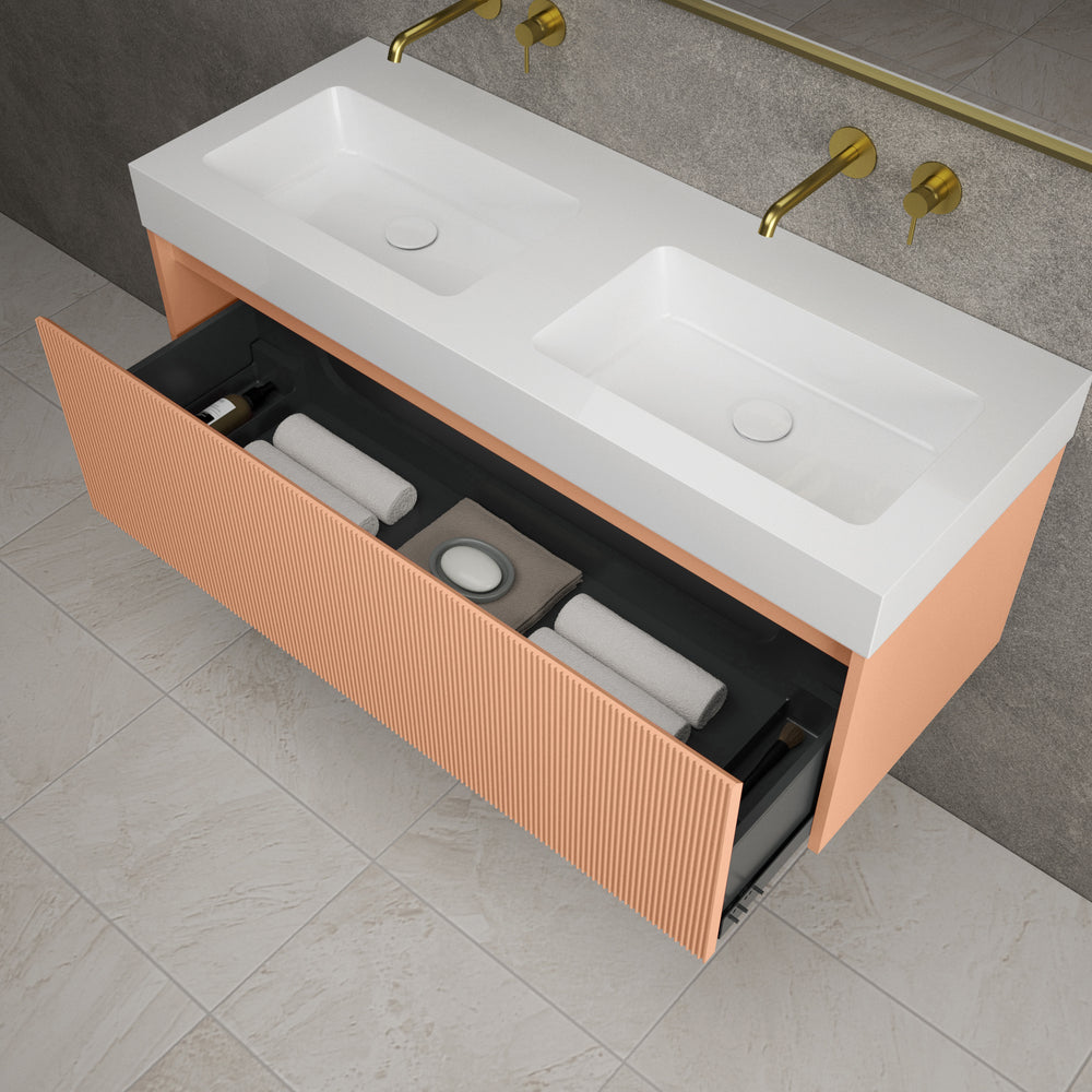 Scanalato Single Drawer Vanity Unit With Beyondstone BLOC Double Basin - Peach Fuzz 1200mm