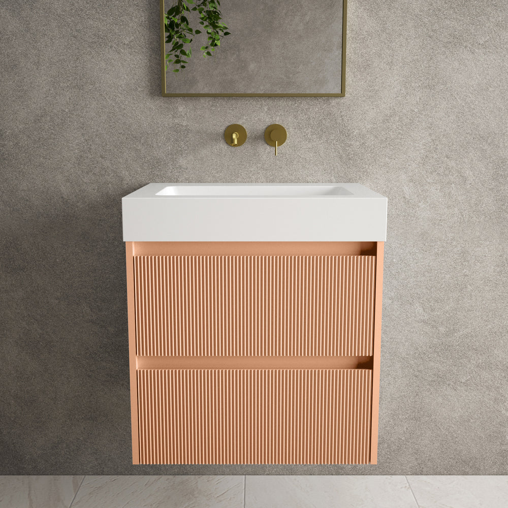 Scanalato Double Drawer Vanity Unit  With Beyondstone BLOC Basin - Peach Fuzz 600mm