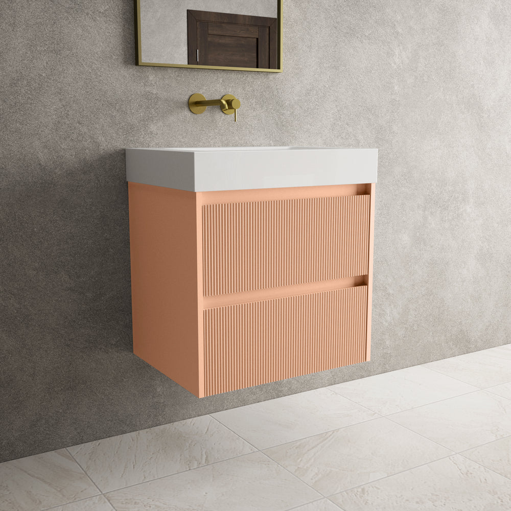 Scanalato Double Drawer Vanity Unit  With Beyondstone BLOC Basin - Peach Fuzz 600mm