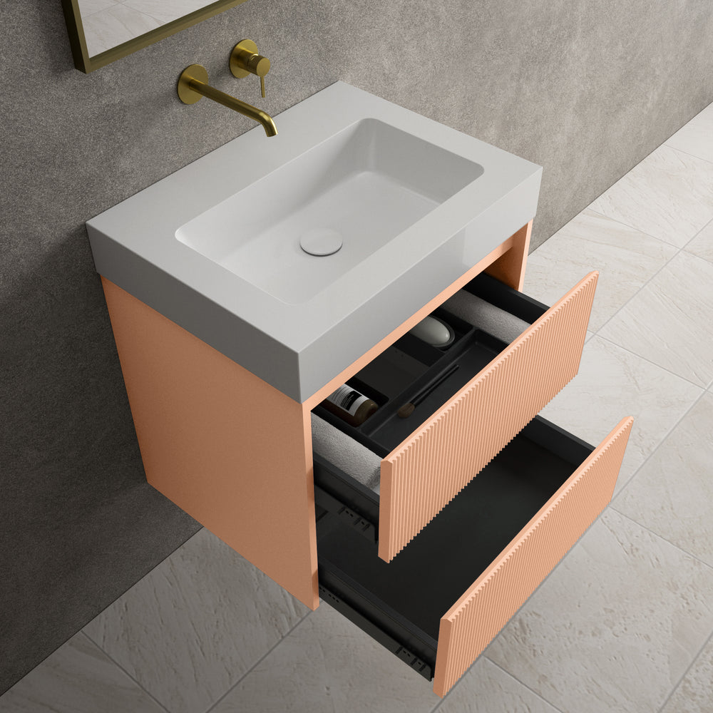 Scanalato Double Drawer Vanity Unit  With Beyondstone BLOC Basin - Peach Fuzz 600mm