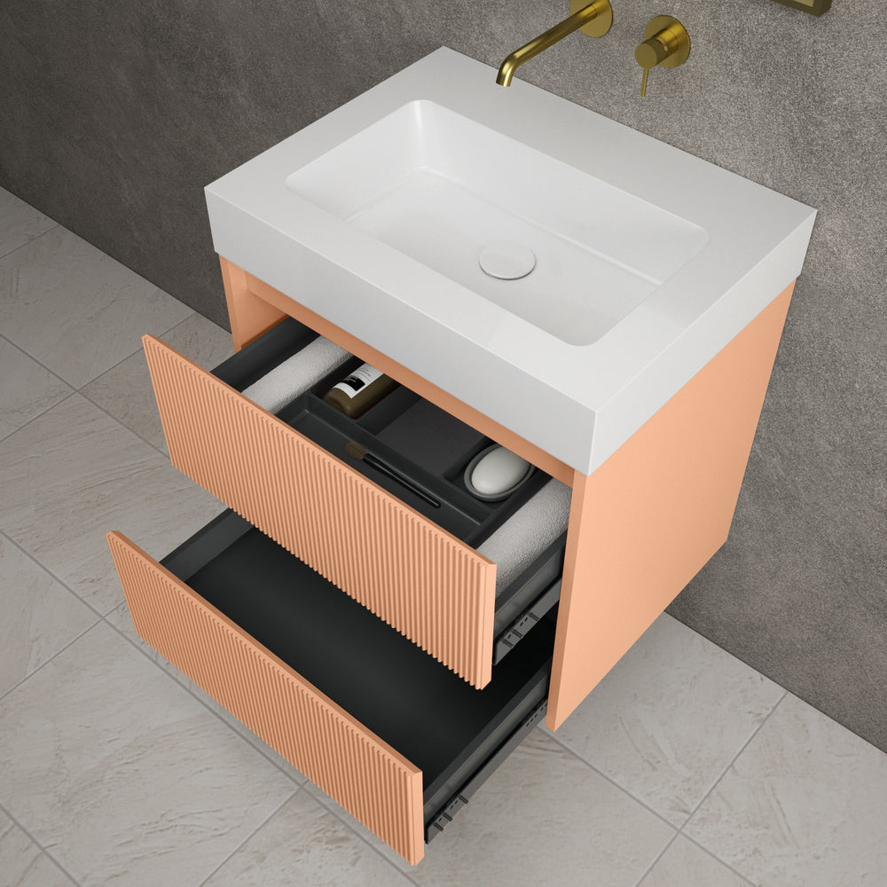 Scanalato Double Drawer Vanity Unit  With Beyondstone BLOC Basin - Peach Fuzz 600mm