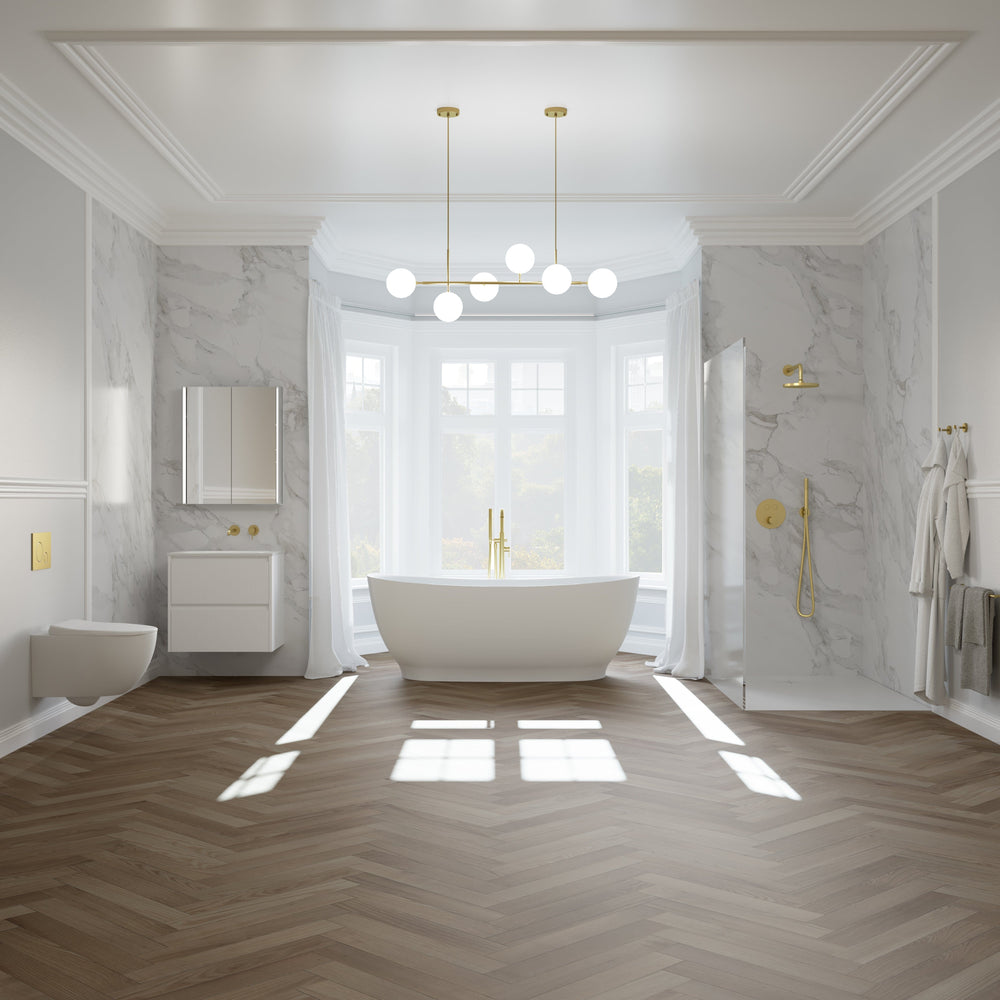 Scanalato Double Drawer Vanity Unit  With Beyondstone Basin - Pure White 600mm