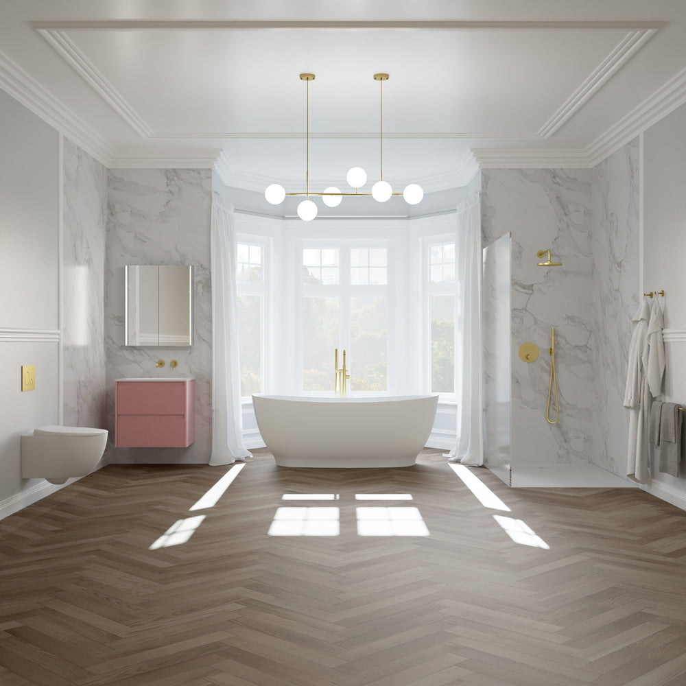 Scanalato Double Drawer Vanity Unit  With Beyondstone Basin - Dusky Pink 600mm