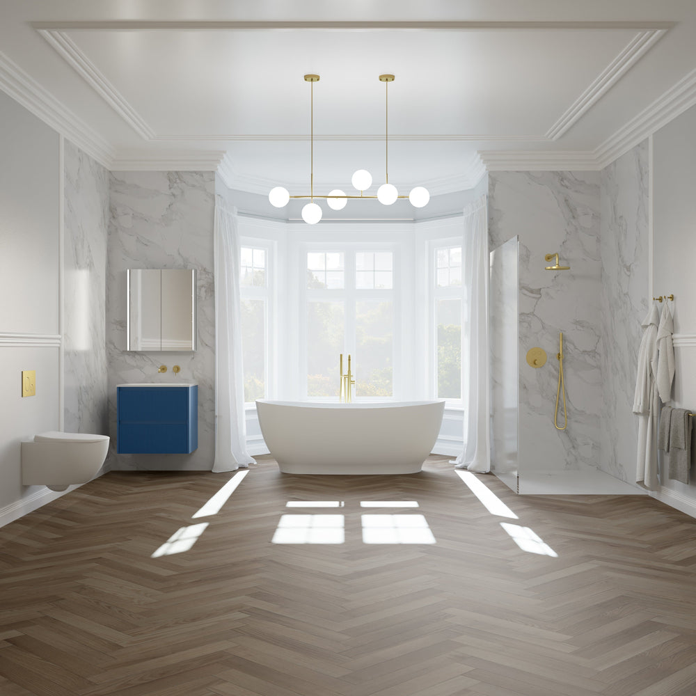 Scanalato Double Drawer Vanity Unit  With Beyondstone Basin - Ocean Blue 800mm