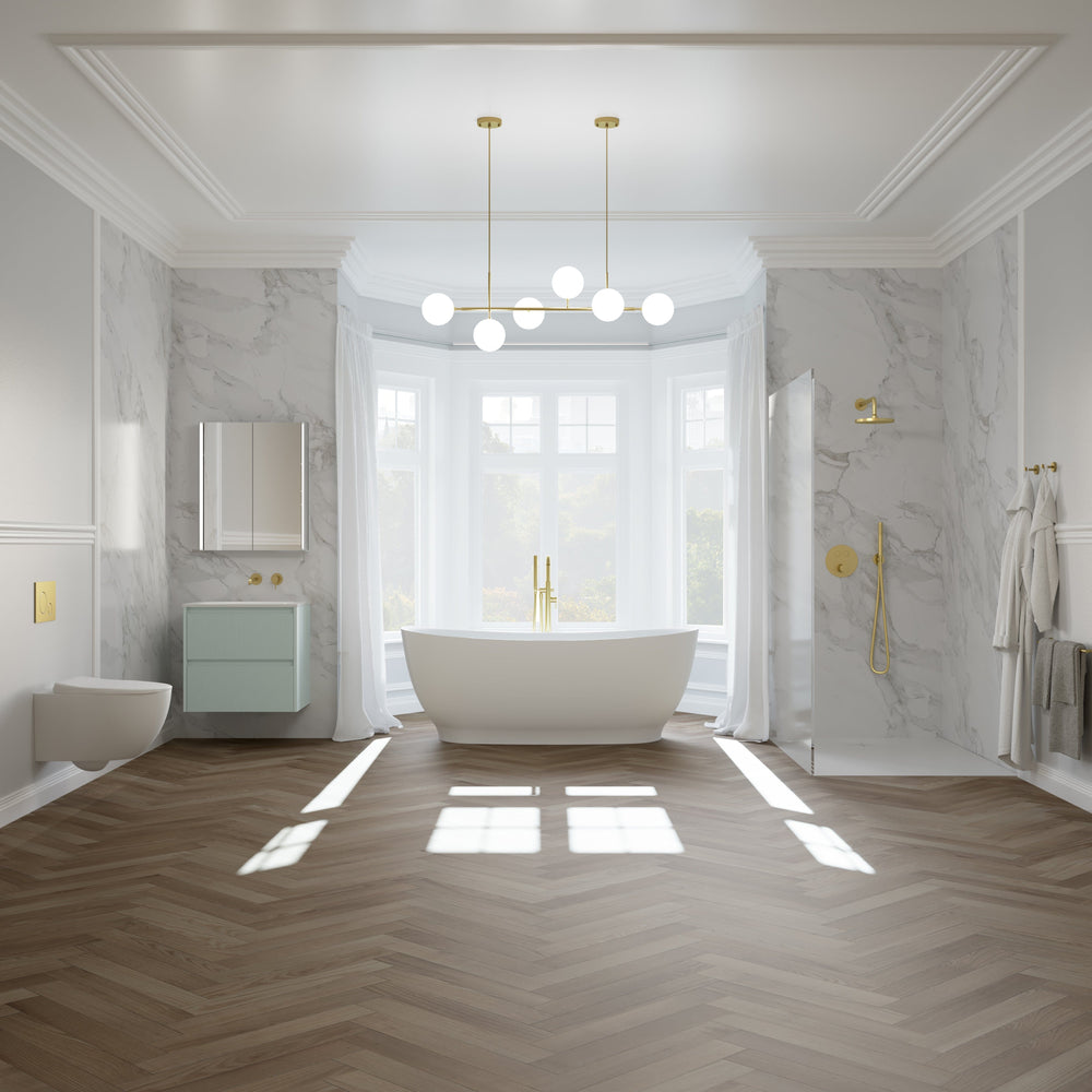 Scanalato Double Drawer Vanity Unit  With Beyondstone Basin - Peppermint 600mm