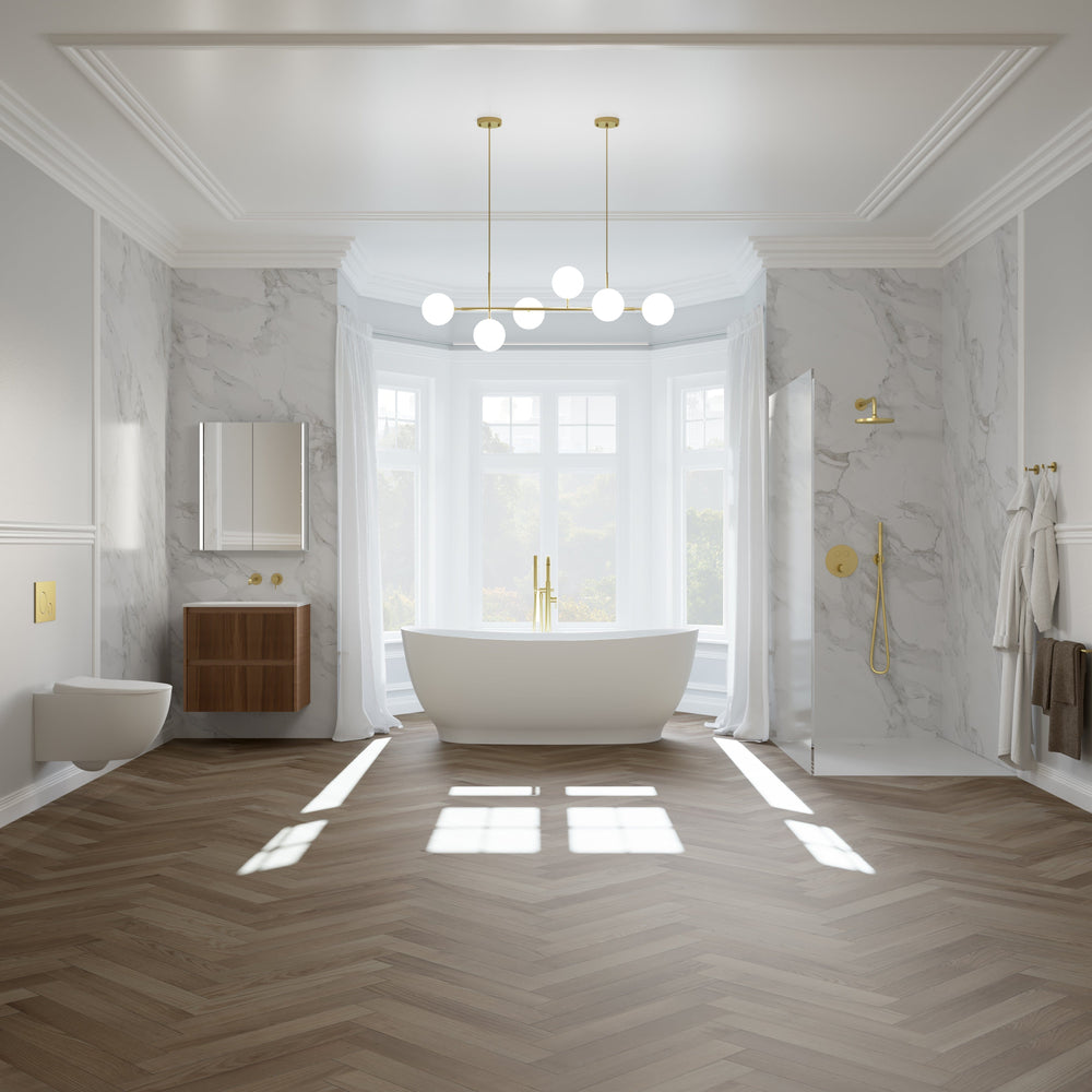 Scanalato Double Drawer Vanity Unit  With Beyondstone Basin - Walnut 600mm