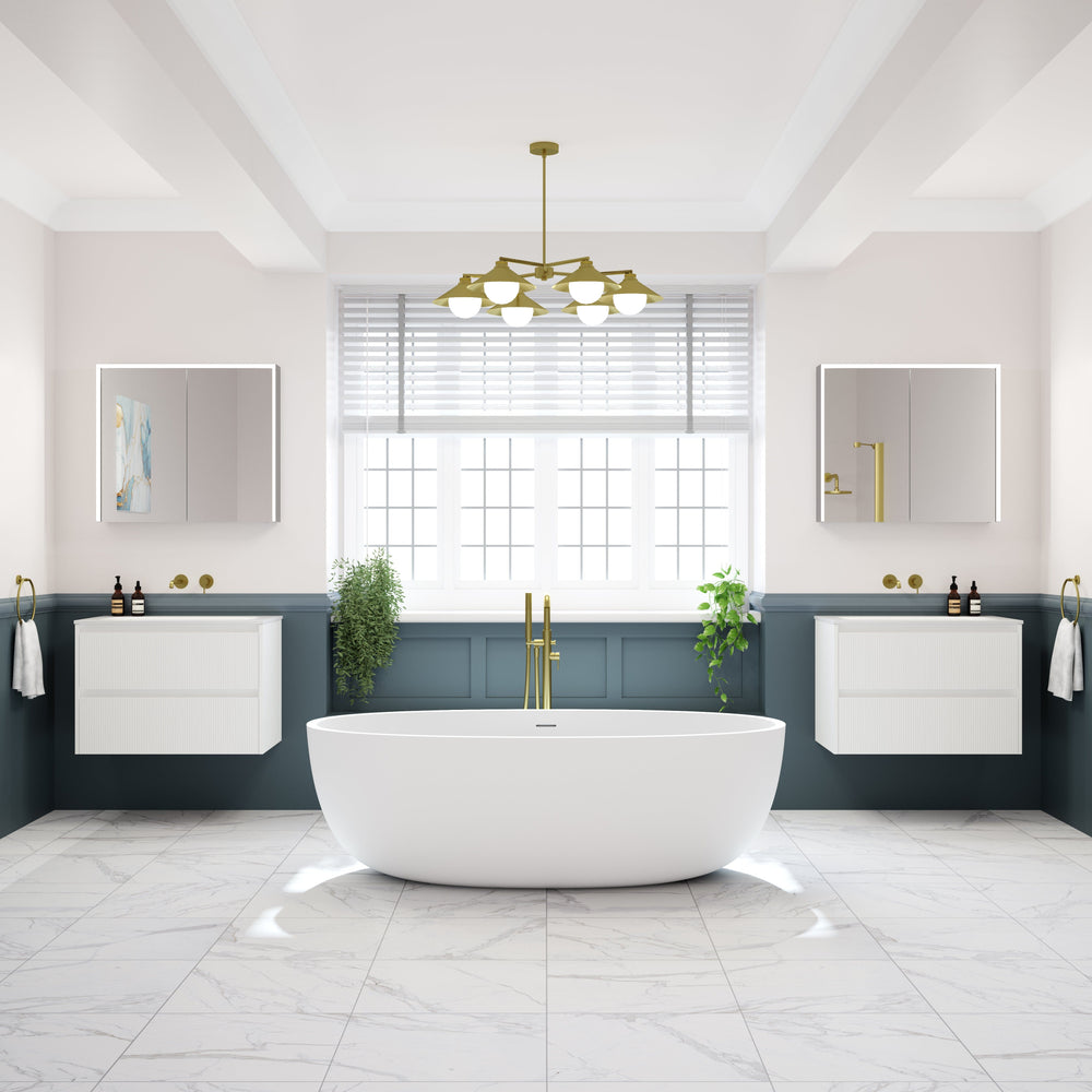 Scanalato Double Drawer Vanity Unit  With Beyondstone Basin - Pure White 600mm