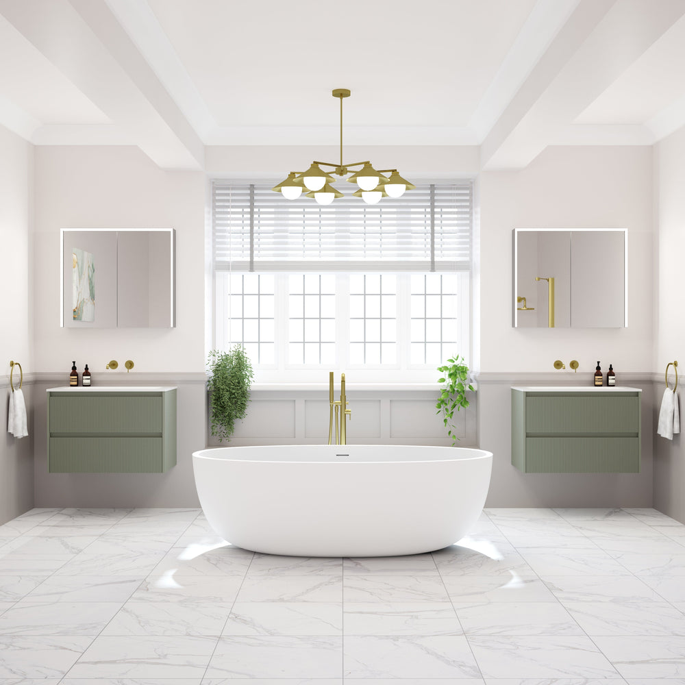 Scanalato Double Drawer Countertop Vanity Unit - Pistachio 800mm