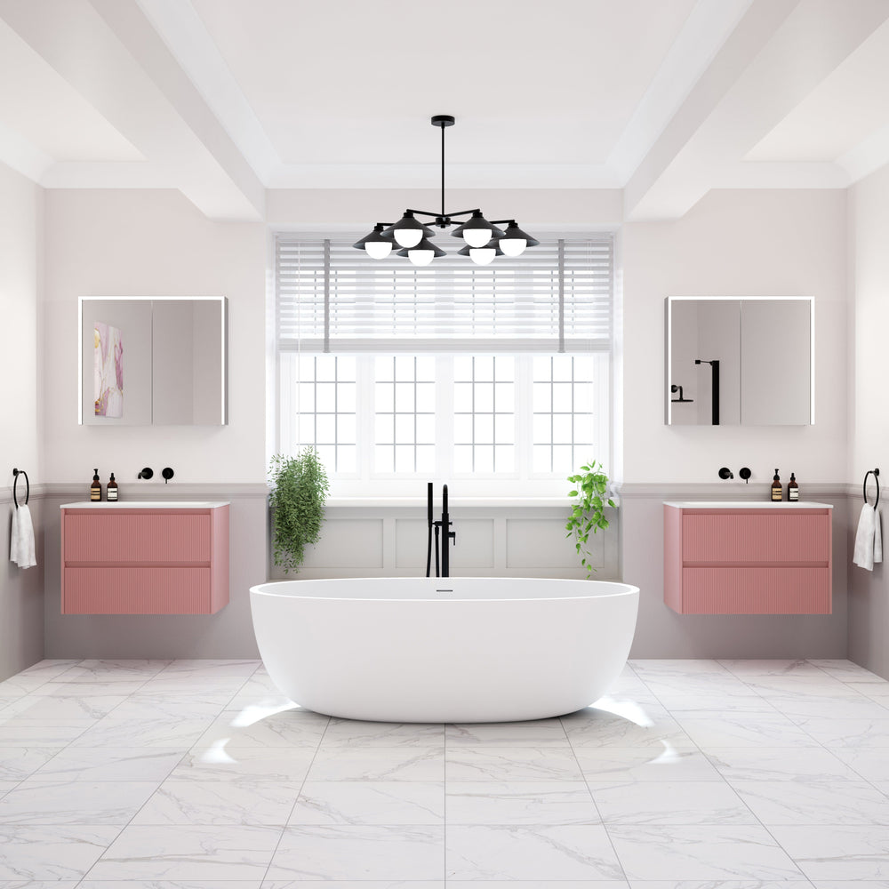 Scanalato Double Drawer Countertop Vanity Unit - Dusky Pink 600mm