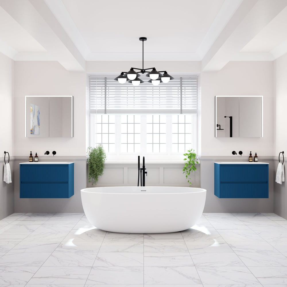 Scanalato Double Drawer Countertop Vanity Unit - Ocean Blue 800mm