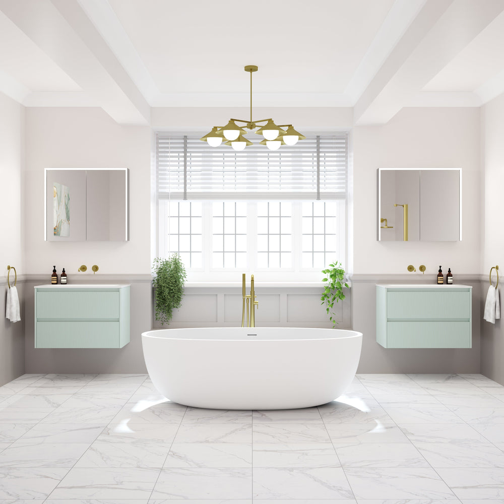 Scanalato Double Drawer Vanity Unit  With Beyondstone Basin - Peppermint 800mm