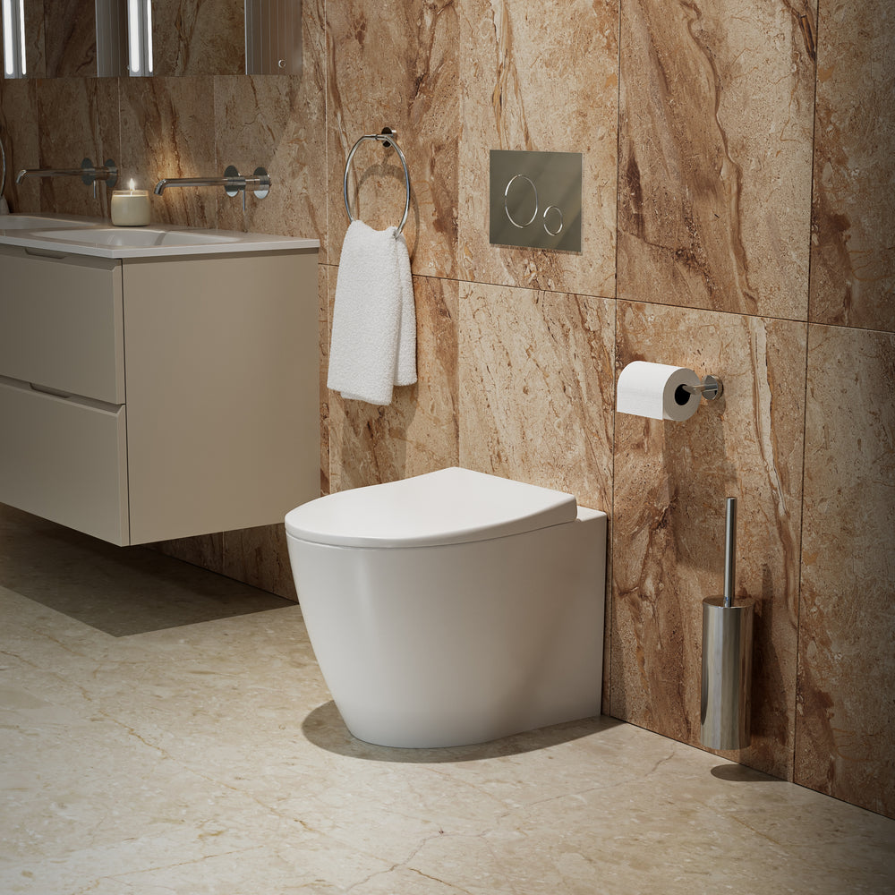 Primo Dolce Back To Wall Rimless Toilet With Concealed Cistern Frame & Chrome Effect Flush Plate